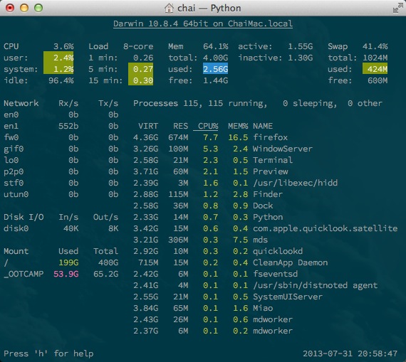 Mac OS X 终端安装资源监控工具 Glances Mac OS X 终端安装资源监控工具 Glances